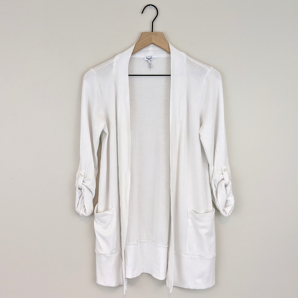 splendid white rolled sleeve open drape cardigan